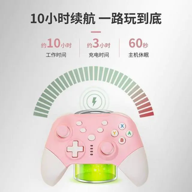 Alt view image 3 of 3 - NS20 switch pro handle Pink and yellow combination with vibration to wake up switch host Support PC PC handle with 2.4G receiver