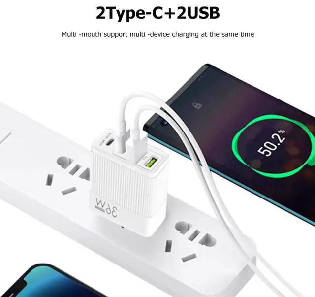 Alt view image 2 of 3 - 36W US standard mobile phone charging head dual PD20W+2USB charger Fast charge for iphone13/4 Apple 15/12
