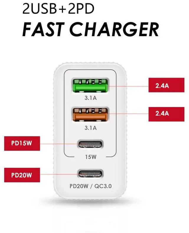 Alt view image 3 of 3 - 36W US standard mobile phone charging head dual PD20W+2USB charger Fast charge for iphone13/4 Apple 15/12