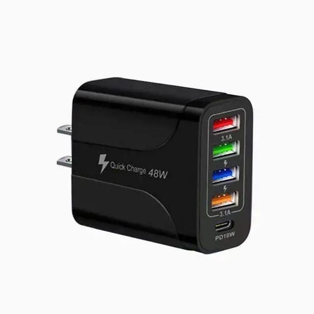 Main image of 4USB charger PD18W 5-in-1 charger 48W Multi-interface charger PD Fast charger Black