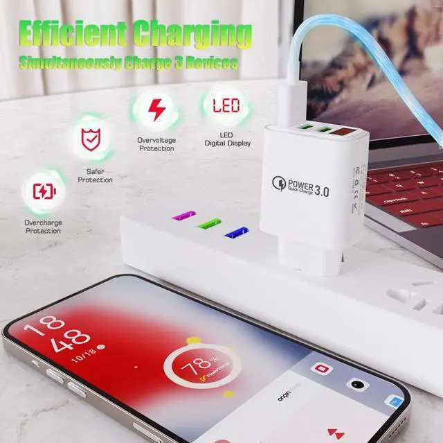 Alt view image 2 of 3 - 3USB Multi-interface US standard charging head mobile phone charger fast charge with screen number display 3 for Apple 15/16 ProMax