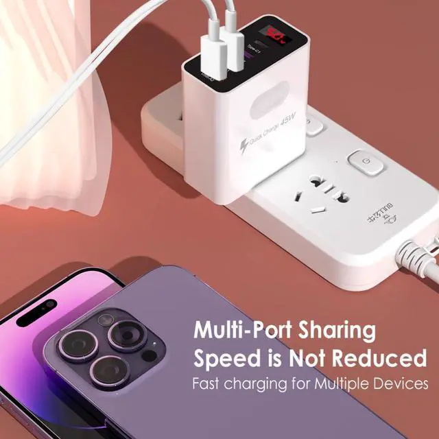 Alt view image 2 of 4 - 45W2usb Dual type Fast charge mobile phone charger Dual type Fast charge 4 interface PD with on-screen digital display