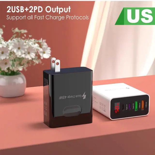Alt view image 3 of 4 - 45W2usb Dual type Fast charge mobile phone charger Dual type Fast charge 4 interface PD with on-screen digital display