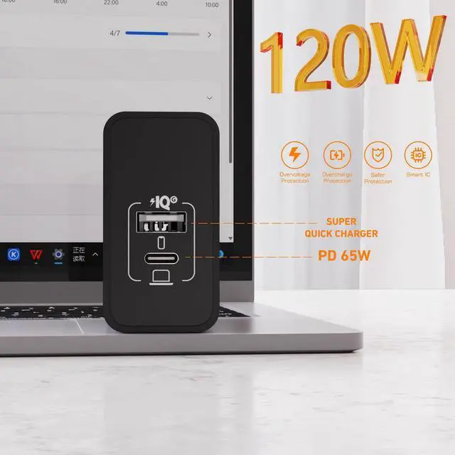 Alt view image 2 of 2 - 120W phone charger MacBook Pro laptop charger Super Fast charge flash charge PD Black