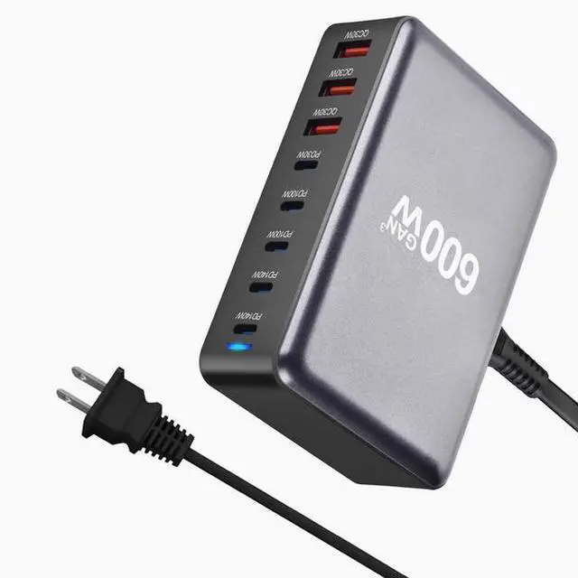 Alt view image 4 of 4 - GaN 600W 8-Port USB-C USB-A Charger QC3.1 PD3.1 Type C Fast Charging Mobile Phone Charging Station GaN Tech Laptop USB C Power Adapter Block for Mobile Phones Tablet