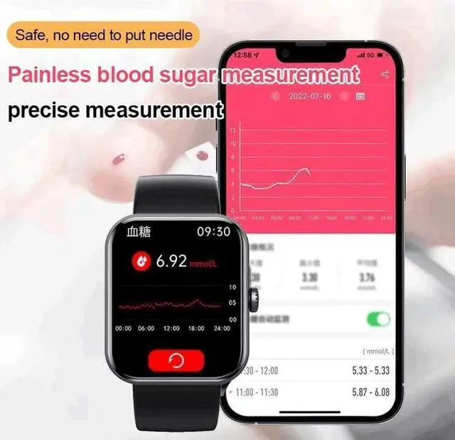 Alt view image 2 of 7 - Blood Glucose Monitoring Smartwatch - Fitness Tracker with Blood Pressure, Blood Oxygen Tracking - Heart Rate Monitor | Calorie Step Counter Non-invasive Blood Glucose Test Sport Smart Watch