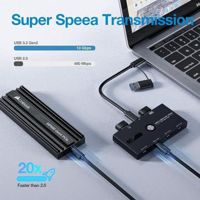 Alt view image 4 of 7 - 10Gbps USB 3.2 Gen 2 USB C Hub, 6 Ports USB C Splitter, USB C to USB C and USB A Hub for PC, Laptop, Mac-Book Pro/Air, i-Mac, Surface Pro, Chro-m-e-book, Etc (HUB ONLY, Not Support Charging/Monitor)