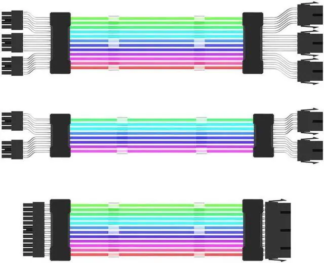 Alt view image 5 of 5 - 0.98ft PSU Extension Cable RGB 5V ARGB ATX 24Pin Streamer PCI-E Rainbow Cord Sync PC Case Decoration