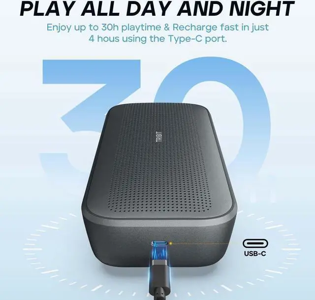 Alt view image 3 of 7 - Tribit StormBox Flow Bluetooth Speaker, Portable Speaker with XBass, 30H Playtime Wireless Speaker, IP67 Waterproof, Bluetooth 5.3, TWS, Custom EQ, Type-C Speaker for Outdoor Travel Beach