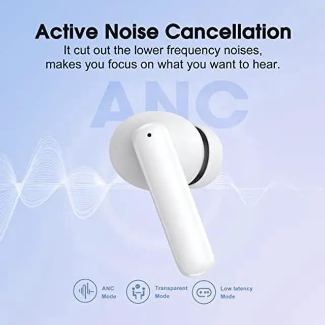 Alt view image 2 of 5 - QCY T13 ANC Active Noise Cancelling Wireless Earbuds, Bluetooth 5.3 Headphones with 30H Playtime Charging Case, IPX5 Waterproof Ear Buds for iPhone and Android, White