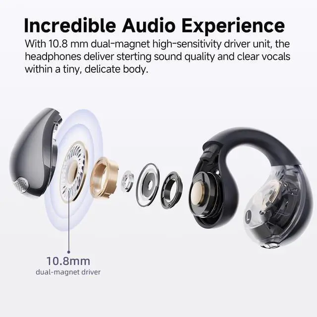 Alt view image 3 of 7 - QCY Crossky C30 Open Ear Headphones Wireless Bluetooth, Clip-On Earbuds with 4 ENC Noise Cancelling Mic, Stable Fit, Dual Connection, EQ Customized, Sports Earphones for Workout/Running