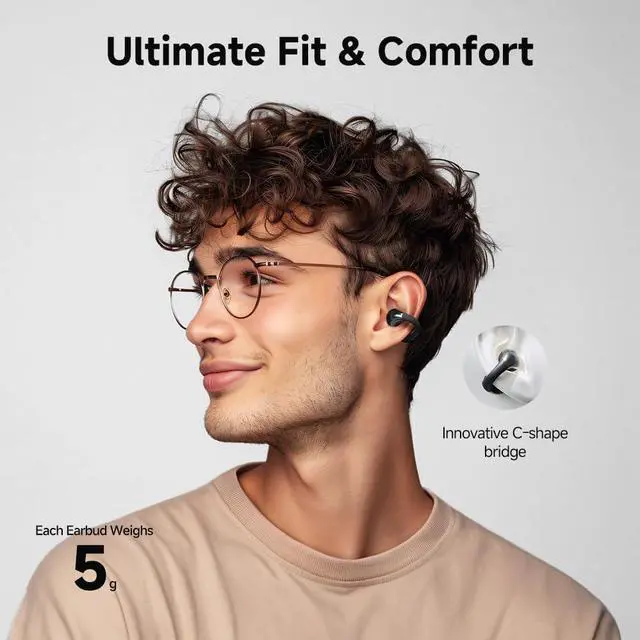 Alt view image 2 of 7 - QCY Crossky C30 Open Ear Headphones Wireless Bluetooth, Clip-On Earbuds with 4 ENC Noise Cancelling Mic, Stable Fit, Dual Connection, EQ Customized, Sports Earphones for Workout/Running