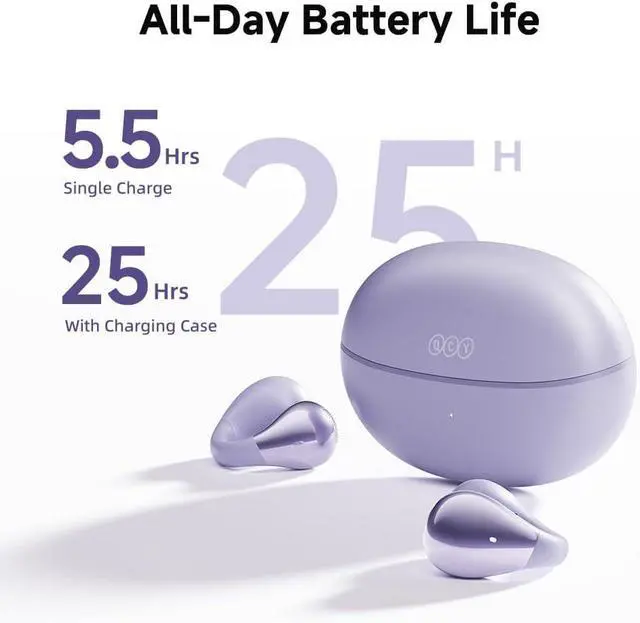 Alt view image 4 of 4 - QCY Crossky C30 Open Ear Headphones Wireless Bluetooth, Clip-On Earbuds with 4 ENC Noise Cancelling Mic, Stable Fit, Dual Connection, EQ Customized, Sports Earphones for Workout/Running Purple