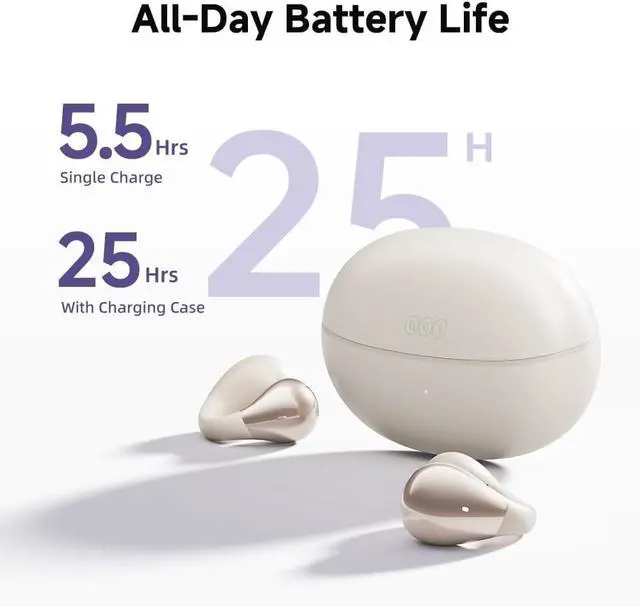 Alt view image 4 of 4 - QCY Crossky C30 Open Ear Headphones Wireless Bluetooth, Clip-On Earbuds with 4 ENC Noise Cancelling Mic, Stable Fit, Dual Connection, EQ Customized, Sports Earphones for Workout/Running White