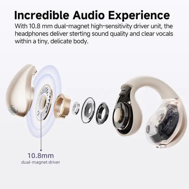 Alt view image 2 of 4 - QCY Crossky C30 Open Ear Headphones Wireless Bluetooth, Clip-On Earbuds with 4 ENC Noise Cancelling Mic, Stable Fit, Dual Connection, EQ Customized, Sports Earphones for Workout/Running White