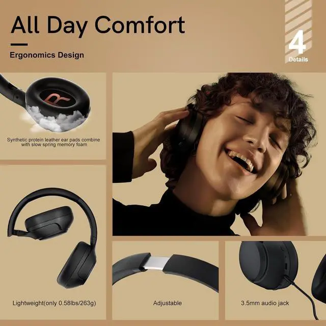 Alt view image 6 of 7 - QCY H3 ANC Bluetooth Headphones Over Ear, Active Noise Cancelling Bluetooth 5.4 Headphones with Microphones, Hi-Res Audio Sound, Multipoint Connection, 60H Playback, Custom EQ via App