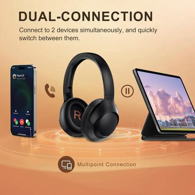 Alt view image 7 of 7 - QCY H3 ANC Bluetooth Headphones Over Ear, Active Noise Cancelling Bluetooth 5.4 Headphones with Microphones, Hi-Res Audio Sound, Multipoint Connection, 60H Playback, Custom EQ via App