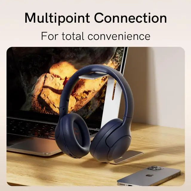 Alt view image 5 of 5 - QCY H3 ANC Bluetooth Headphones Over Ear, Active Noise Cancelling Bluetooth 5.4 Headphones with Microphones, Hi-Res Audio Sound, Multipoint Connection, 60H Playback, Custom EQ via App Blue