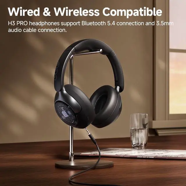 Alt view image 3 of 7 - QCY H3 PRO Adaptive ANC Wireless Headphones Over Ear, 50dB Active Noise Cancellation with Multiple Modes, LDAC Hi-Res Wireless Audio, 55H Playtime, Custom EQ via App, Bluetooth 5.4 Black
