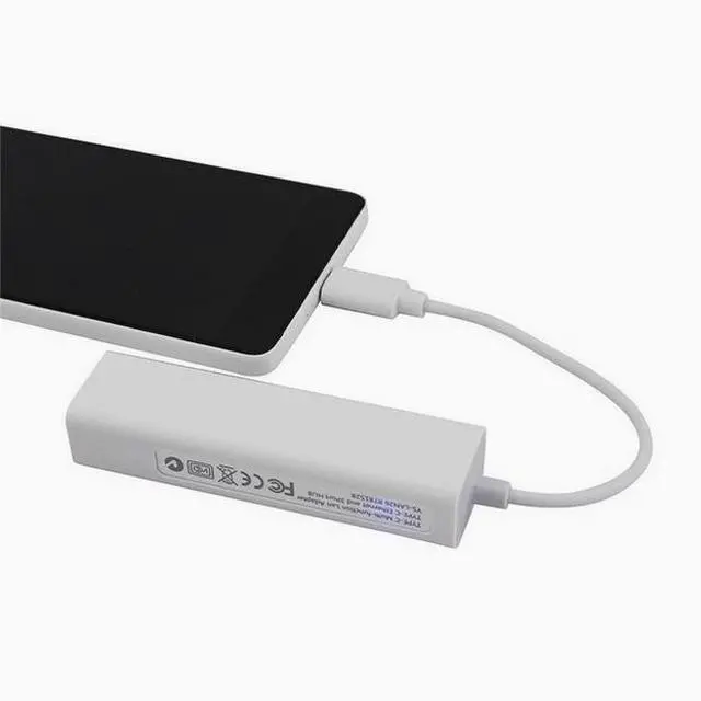 Alt view image 3 of 5 - Type-C 2.0 to Network cable HUB 100 Mbit no-drive Hub network card +USB 2.0 type-c to RJ45