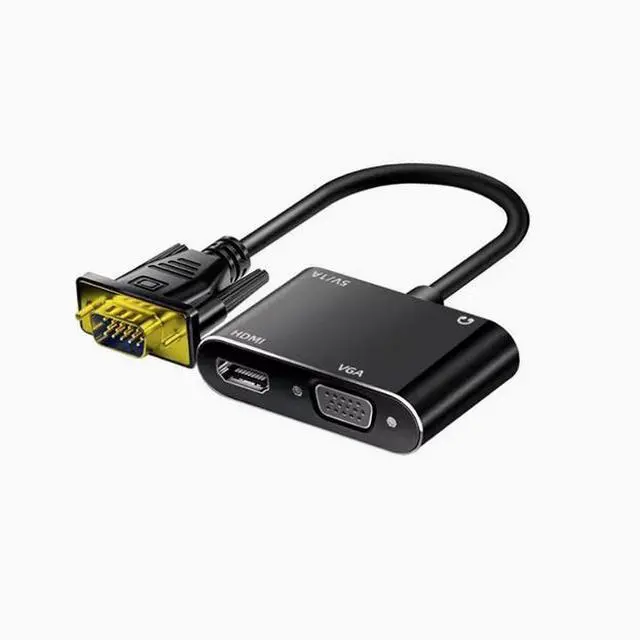 Main image of VGA to HDMI VGA 2-in-1 with the display converter connected to the computer projector TV video conversion cable