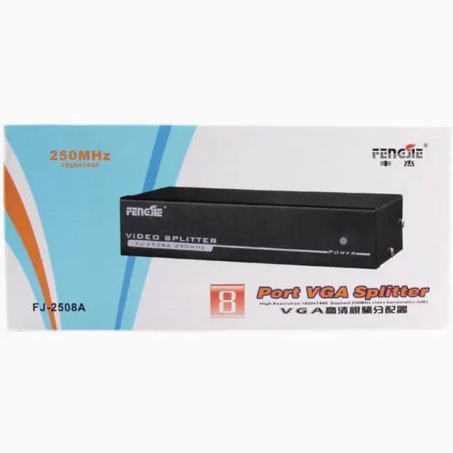 Alt view image 5 of 5 - Hd FJGEAR2508A splitter 1 in 8 out VGA splitter 1 drag 8 splitter and 12V 5A adapter interface 5.5*2.5mm