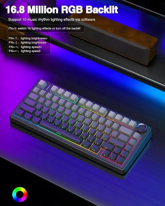 Alt view image 6 of 7 - AULA F75 Pro Wireless Mechanical Keyboard,75% Gasket Hot Swappable Custom Keyboard,RGB Backlit,Pre-lubed Reaper Switches,Side Printed PBT Keycaps,2.4GHz/USB-C/BT5.0 Mechanical Gaming Keyboard