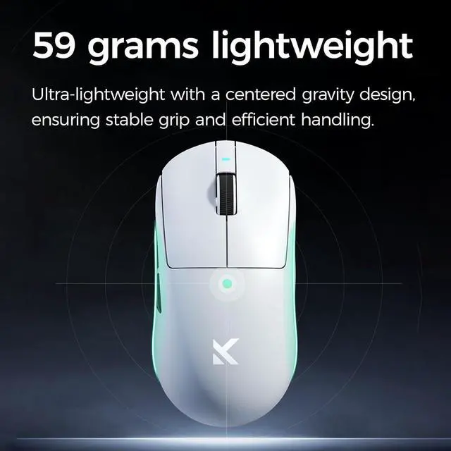 Alt view image 3 of 6 - MCHOSE A7 Pro Wireless Gaming Mouse, Tri-Mode Connection, 59 Grams, PAW3395 26K DPI Sensor, Wired 8K/Wireless 1K Polling, 130 Hour Battery Life