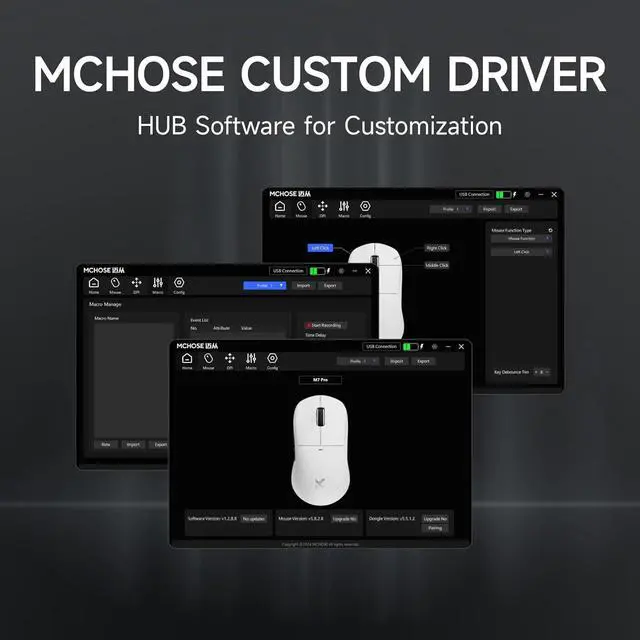 Alt view image 6 of 7 - MCHOSE M7 Ultra Wireless Gaming Mouse, 8K Polling, 55g Lightweight Ergonomic Computer Mouse PAW3950 Optical Sensor 750 IPS 26000 DPI 6 Programmable Controls USB-C 3-Modes PC/Mac White