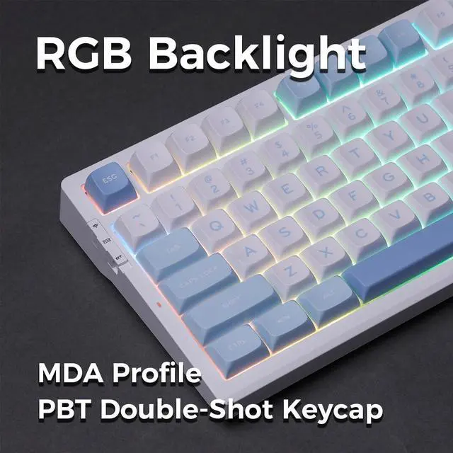 Alt view image 5 of 6 - MCHOSE  G98 POR Wireless Mechanical Keyboard, 98 Keys, Gasket Mounted, Five Layers Dampening, RGB Backlit, 2.4GHz/BT/Wired Tri-Mode, Hot Swappable (Blue, Cabbage Tofu Switch)