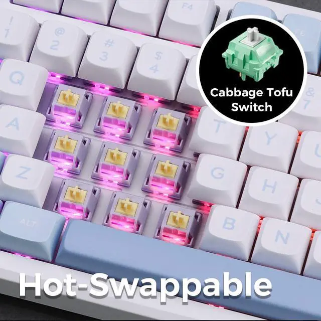 Alt view image 6 of 6 - MCHOSE  G98 POR Wireless Mechanical Keyboard, 98 Keys, Gasket Mounted, Five Layers Dampening, RGB Backlit, 2.4GHz/BT/Wired Tri-Mode, Hot Swappable (Blue, Cabbage Tofu Switch)