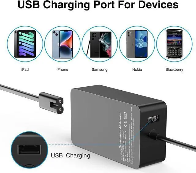 Alt view image 3 of 6 - Surface Pro Charger 65W for Surface Pro 3/4/5/6/7/8/9/X Power Supply Adapter, Compatible for Both Microsoft Surface Book Laptop/TabletWorks with 65W&44W&36W&24W