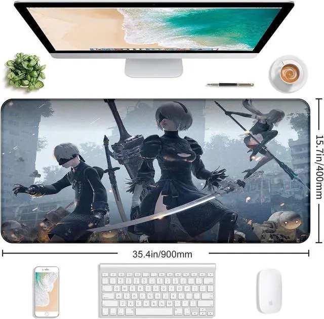 Alt view image 2 of 5 - Anime Large Gaming Mouse Pad Extended Full Desktop Anti-Slip Mouse Pad 35.4 x 15.7 x 0.12 Inch with Stitched Edge Waterproof Keyboard Pad for Office and Home