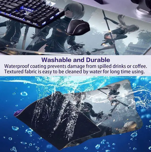 Alt view image 4 of 5 - Anime Large Gaming Mouse Pad Extended Full Desktop Anti-Slip Mouse Pad 35.4 x 15.7 x 0.12 Inch with Stitched Edge Waterproof Keyboard Pad for Office and Home