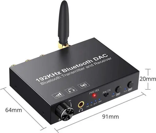 Alt view image 7 of 7 - 192KHz DAC Digital to Analog Audio Converter Bluetooth5.0 Transmitter Receiver with aptX HD aptx Low Latency Wireless Audio Adapter
