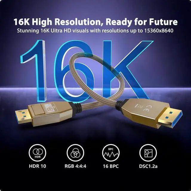 Alt view image 5 of 5 - Zeskit Vesa certified DP 80Gbps 2.1 DisplayPort 16K8K Ultra HD Silver plated wire