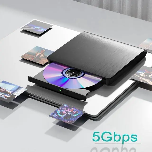 Alt view image 6 of 7 - Hitoor External CD/DVD Drive for Laptop PC, Portable CD DVD Player USB 3.0 Type C Portable Optical Drive, External CD DVD Burner Compatible with Windows 10 11 Linux Mac OS