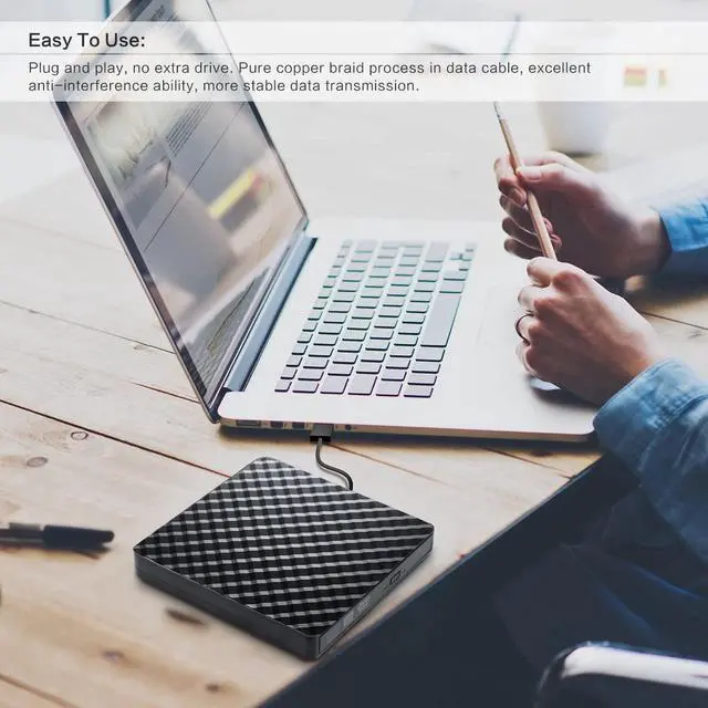 Alt view image 5 of 7 - External CD DVD Drive, USB 3.0 Portable CD/DVD +/-RW Drive Slim Optical Burner Writer Rewriter, High Speed Data Transfer for Laptop Notebook Desktop PC MAC OS Windows 7/8/10 (Black)