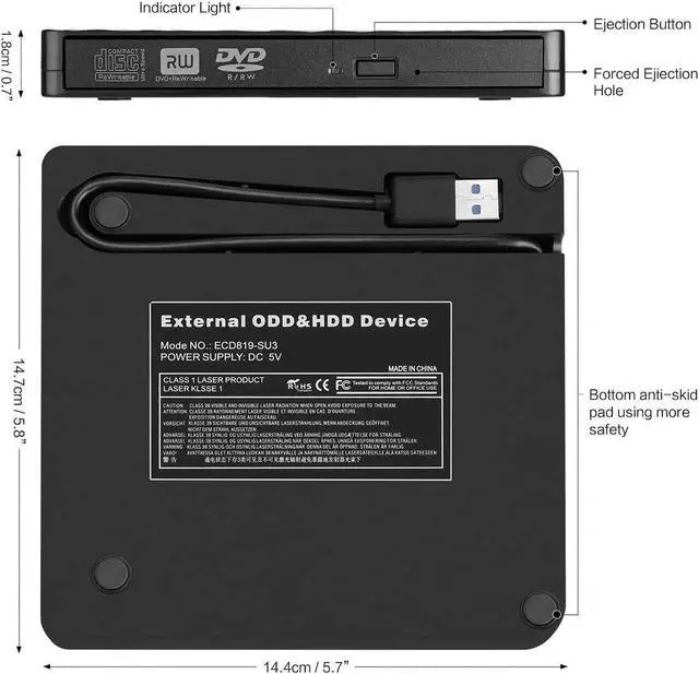 Alt view image 7 of 7 - External CD DVD Drive, USB 3.0 Portable CD/DVD +/-RW Drive Slim Optical Burner Writer Rewriter, High Speed Data Transfer for Laptop Notebook Desktop PC MAC OS Windows 7/8/10 (Black)
