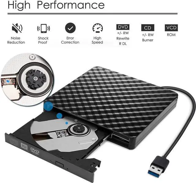 Alt view image 2 of 7 - External CD DVD Drive, USB 3.0 Portable CD/DVD +/-RW Drive Slim Optical Burner Writer Rewriter, High Speed Data Transfer for Laptop Notebook Desktop PC MAC OS Windows 7/8/10 (Black)