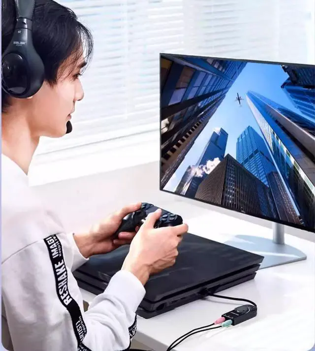 Alt view image 5 of 7 - Green Link usb external sound card Computer drive-Free 7.1 headphone speaker Converter Desktop Connect speaker microphone ps4