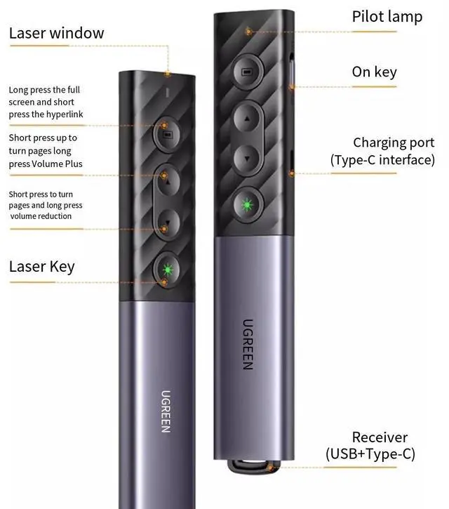 Alt view image 7 of 7 - PPT Electronic green Laser page turning pen for teacher lectures Multi-functional charging projection slide media control flip through remote control for typec computers
