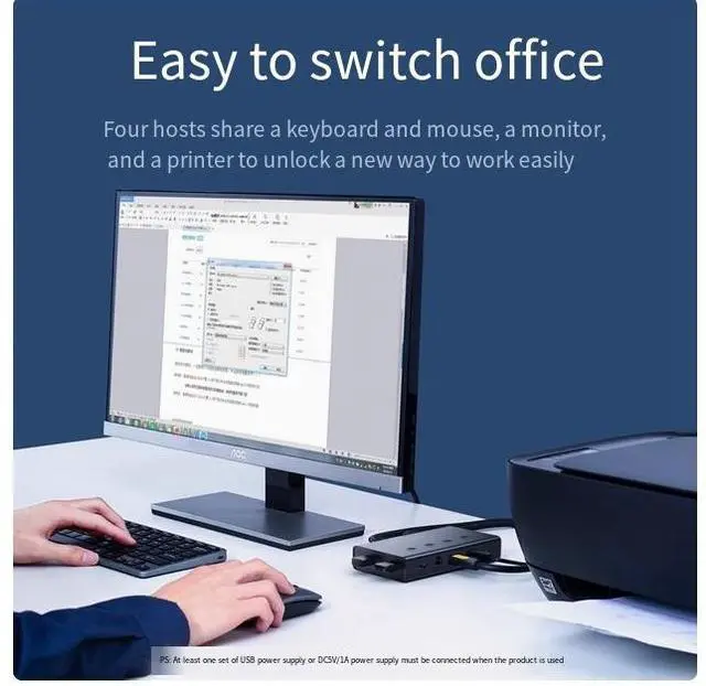 Alt view image 2 of 6 - UGREEN KVM switch 4-port hdmi synchronizer 4-In 1 out Multi-computer host shared monitor 4K HD printer Shared usb splitter adapter with four 1.5M USB cables