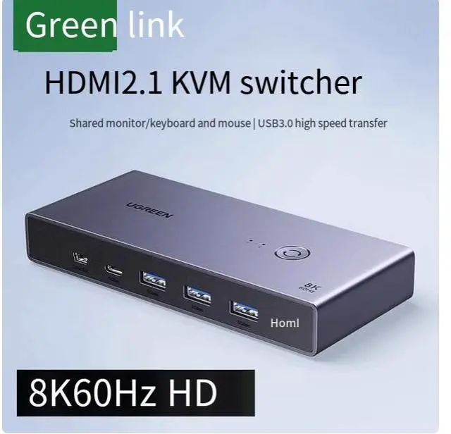 Main image of UGREEN HDMI 2.1 USB3.0 8K 60HZ KVM Switcher 2 Input 1 Output 2 Hosts share one monitor usb printer shares two synchronous allocation screen cutters