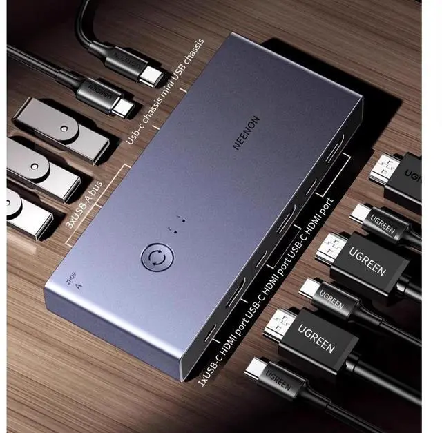 Alt view image 6 of 7 - UGREEN HDMI 2.1 USB3.0 8K 60HZ KVM Switcher 2 Input 1 Output 2 Hosts share one monitor usb printer shares two synchronous allocation screen cutters