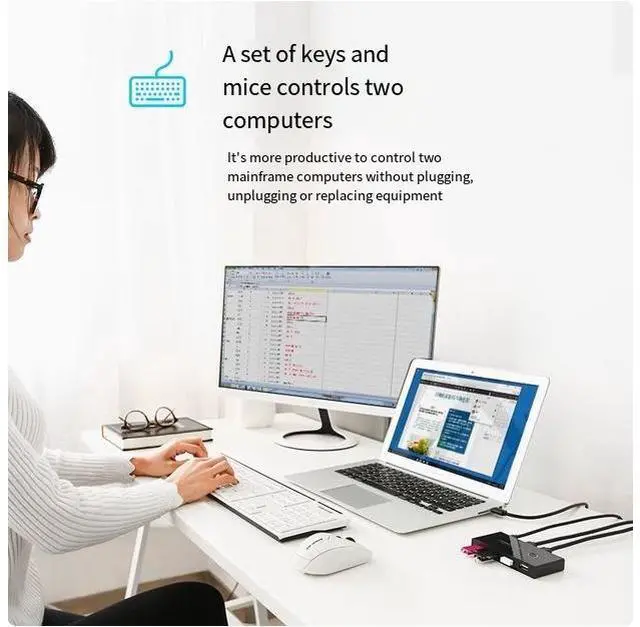 Alt view image 2 of 6 - UGREEN USB 2.0 switch 2 In 4 out Two computers share the keyboard and mouse signal monitor u disk host desktop distribution four 4-port splitter interface converter and two 1.5m USB cables