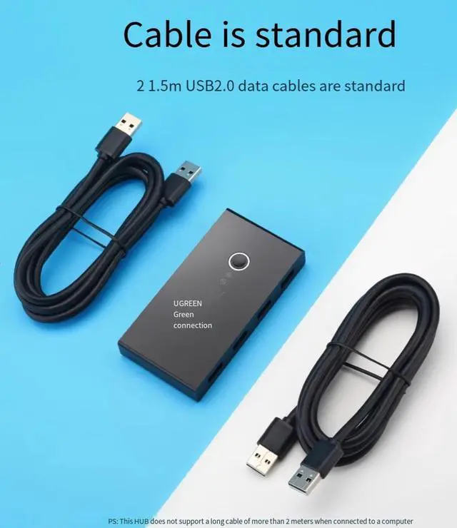 Alt view image 6 of 6 - UGREEN USB 2.0 switch 2 In 4 out Two computers share the keyboard and mouse signal monitor u disk host desktop distribution four 4-port splitter interface converter and two 1.5m USB cables