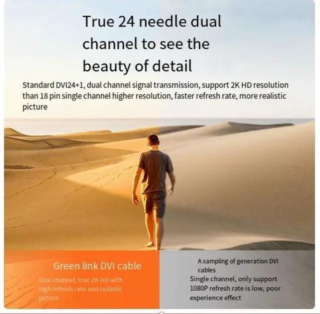 Alt view image 4 of 7 - UGREEN 2K 60HZ DVI cable Computer monitor screen cable HD desktop and host graphics card interface for video data 65.6 ft.