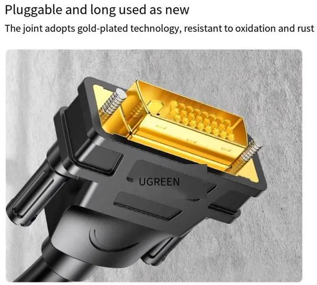 Alt view image 6 of 7 - UGREEN 2K 60HZ DVI cable Computer monitor screen cable HD desktop and host graphics card interface for video data 65.6 ft.