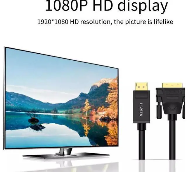 Alt view image 2 of 4 - UNGREEN DP to DVI to connector Monitor cable 1K 60HZ Large displayport port conversion video card cable 0.15M